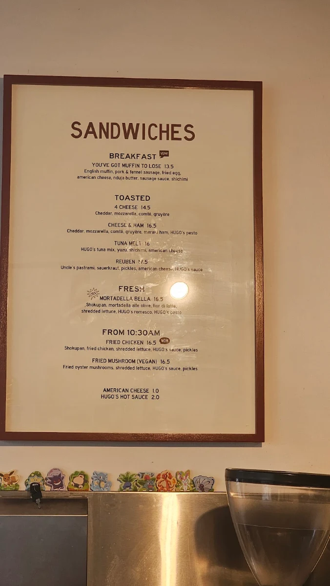 Menu, Hugo's Deli