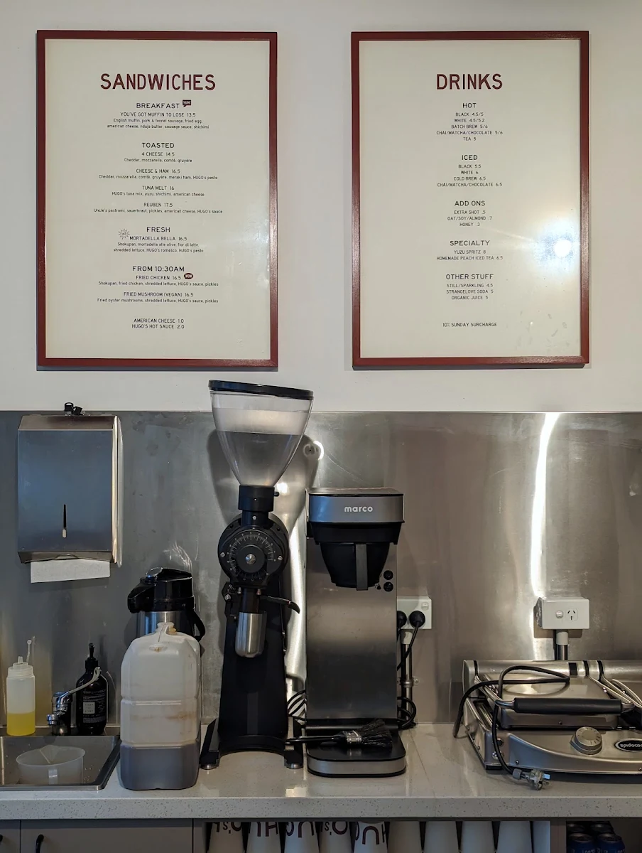 Menu, Hugo's Deli