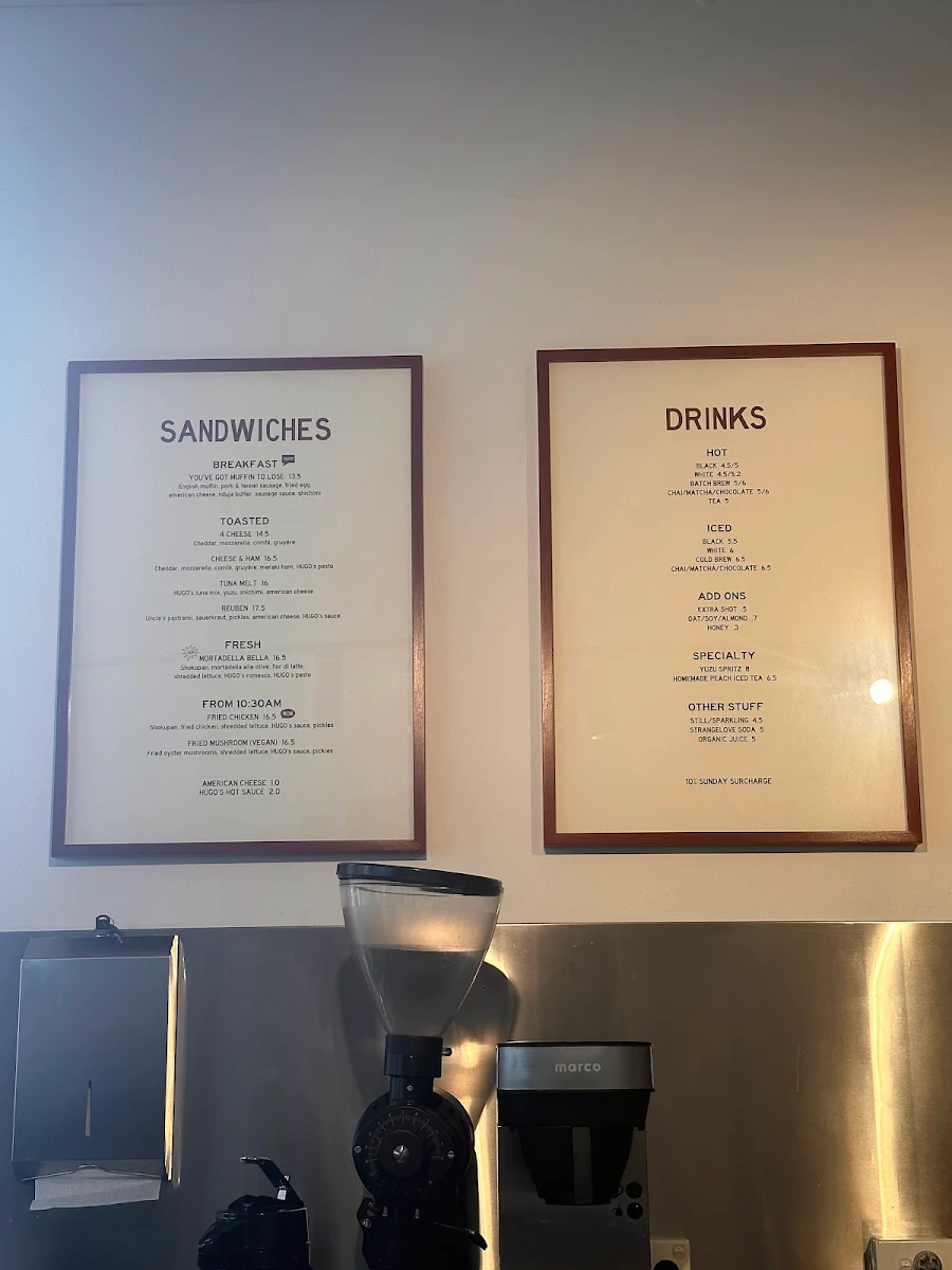 Menu, Hugo's Deli