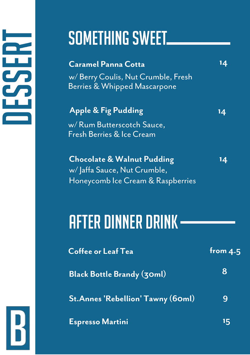 Menu, The Bendigo Club