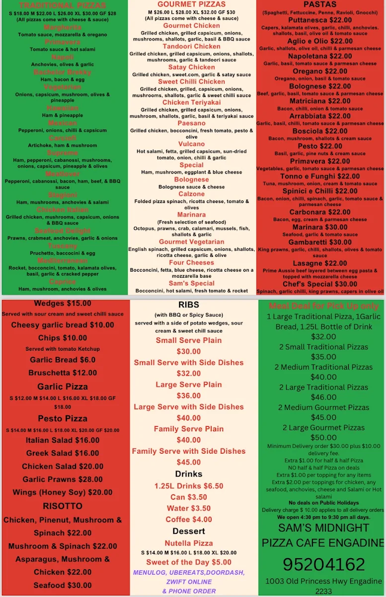Menu, MIDNIGHT PIZZA ENGADINE