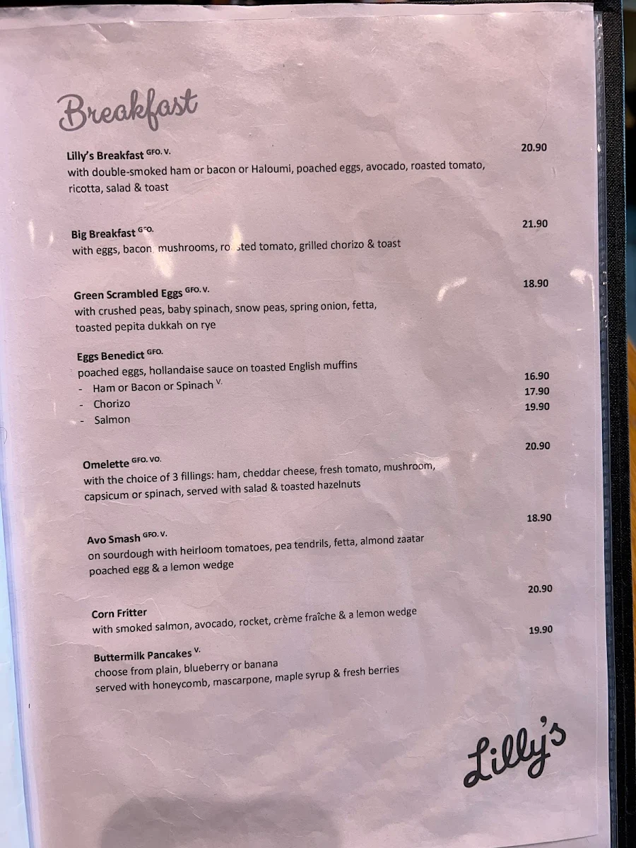 Menu, Lilly's Espresso and Cucina