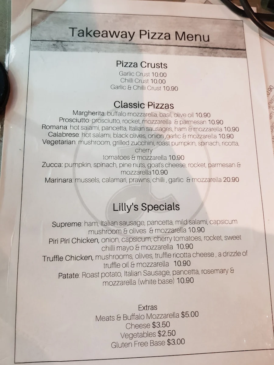 Menu, Lilly's Espresso and Cucina