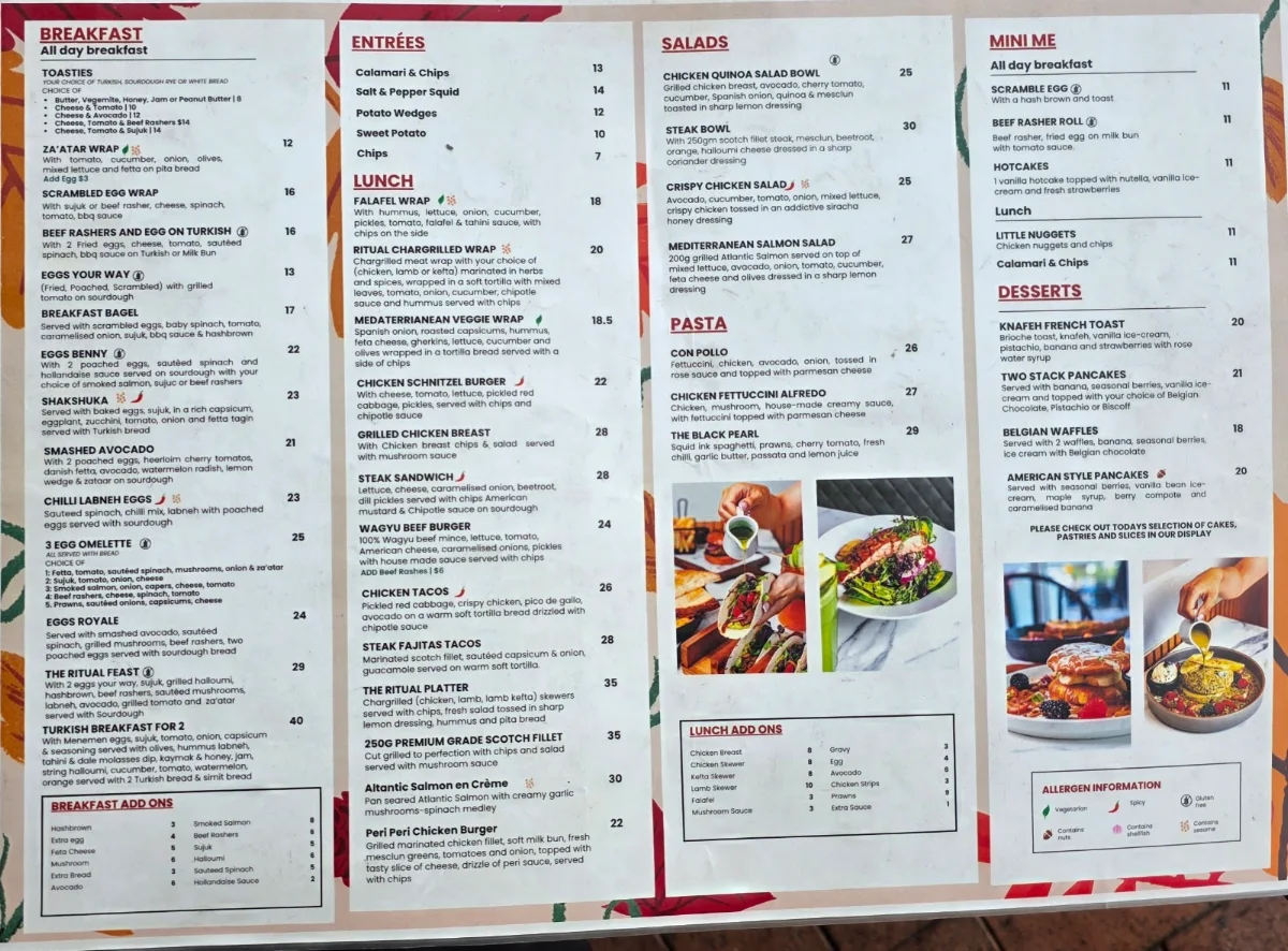 Menu, The Ritual Espresso Mount Druitt