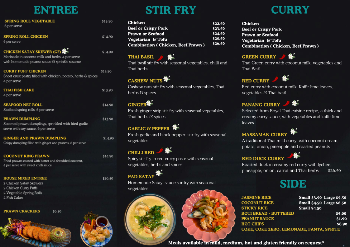 Menu, Thai Beach House