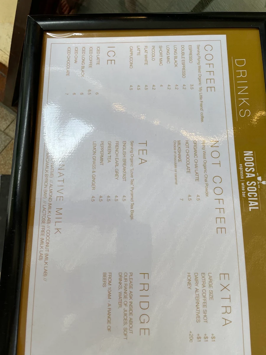 Menu, Noosa Social Espresso & Wine Bar