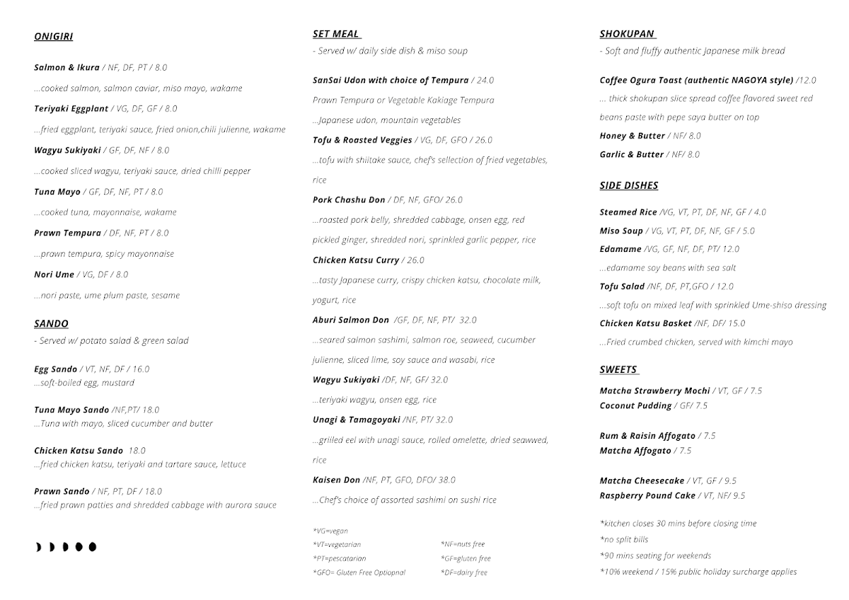Menu, Lunar by Hikari