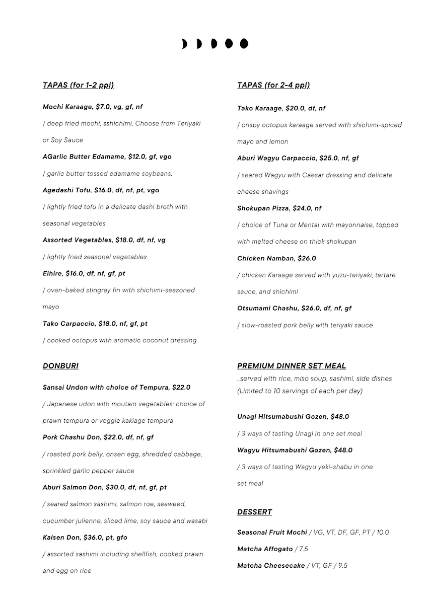 Menu, Lunar by Hikari