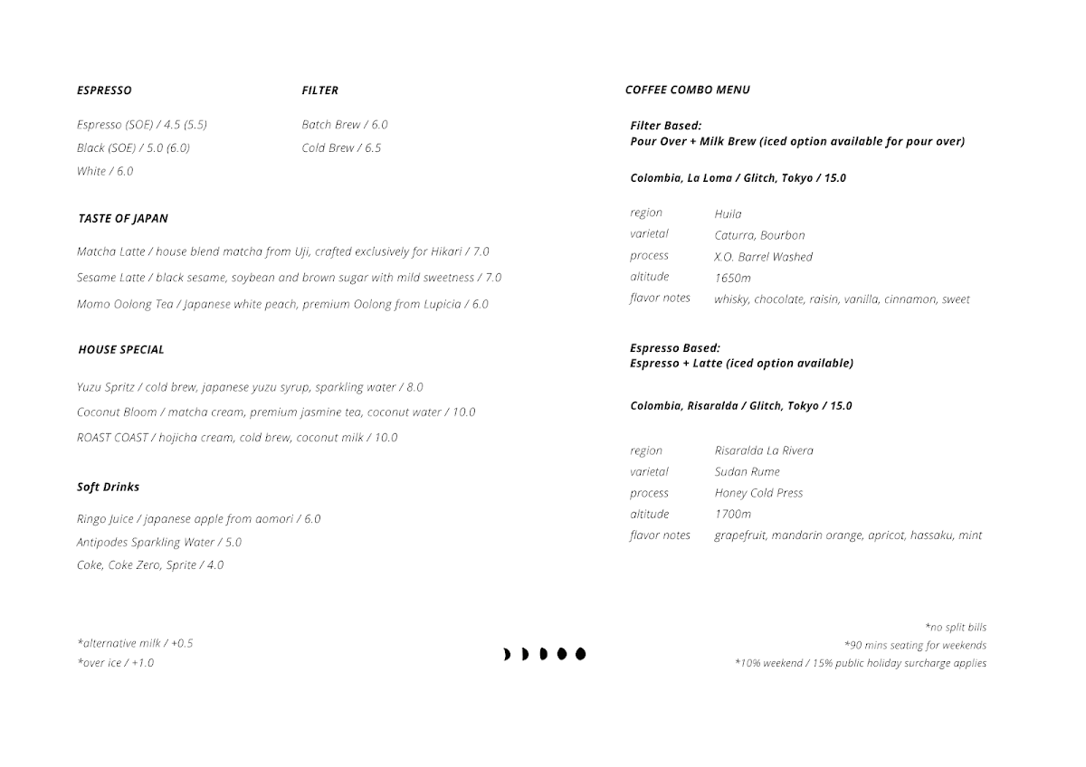 Menu, Lunar by Hikari