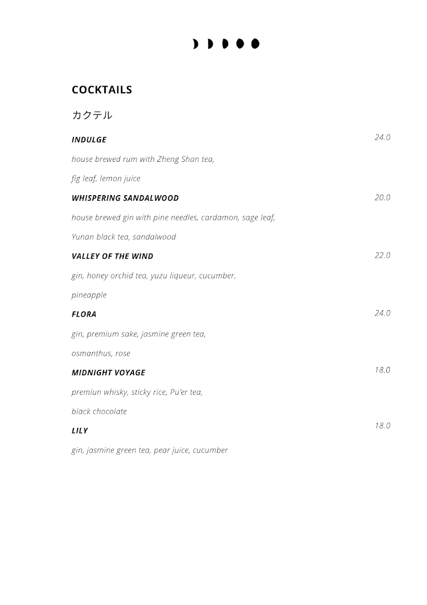 Menu, Lunar by Hikari