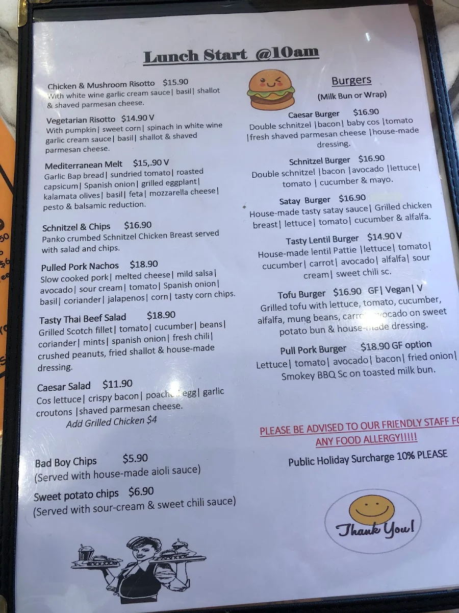 Menu, Six Degrees Cafe
