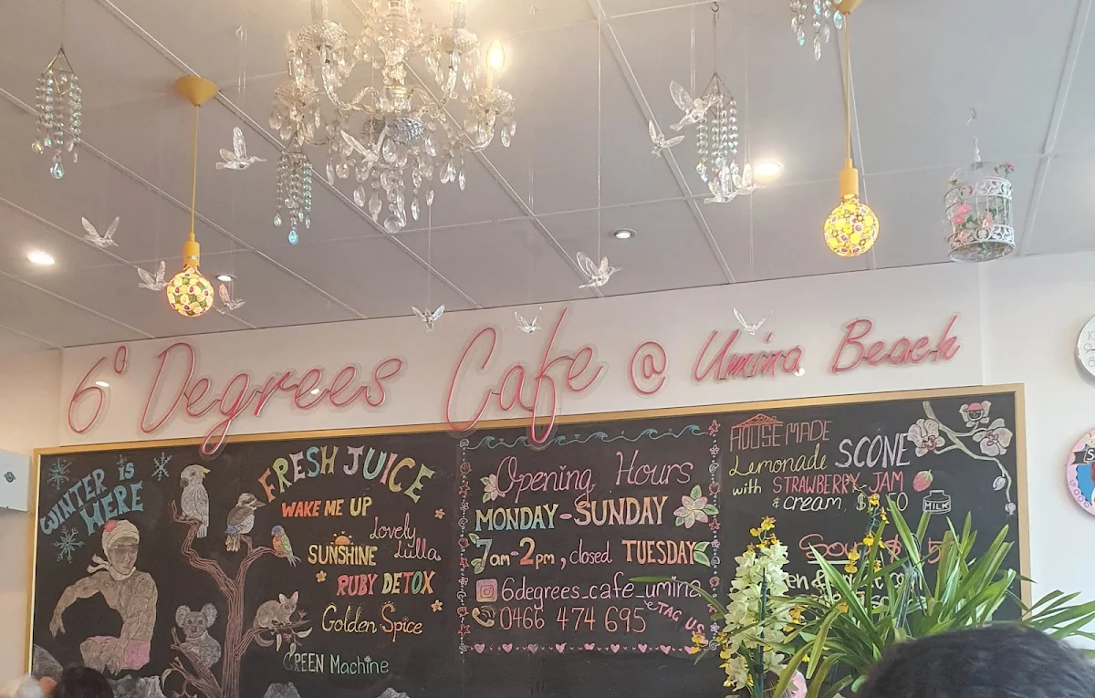 Menu, Six Degrees Cafe