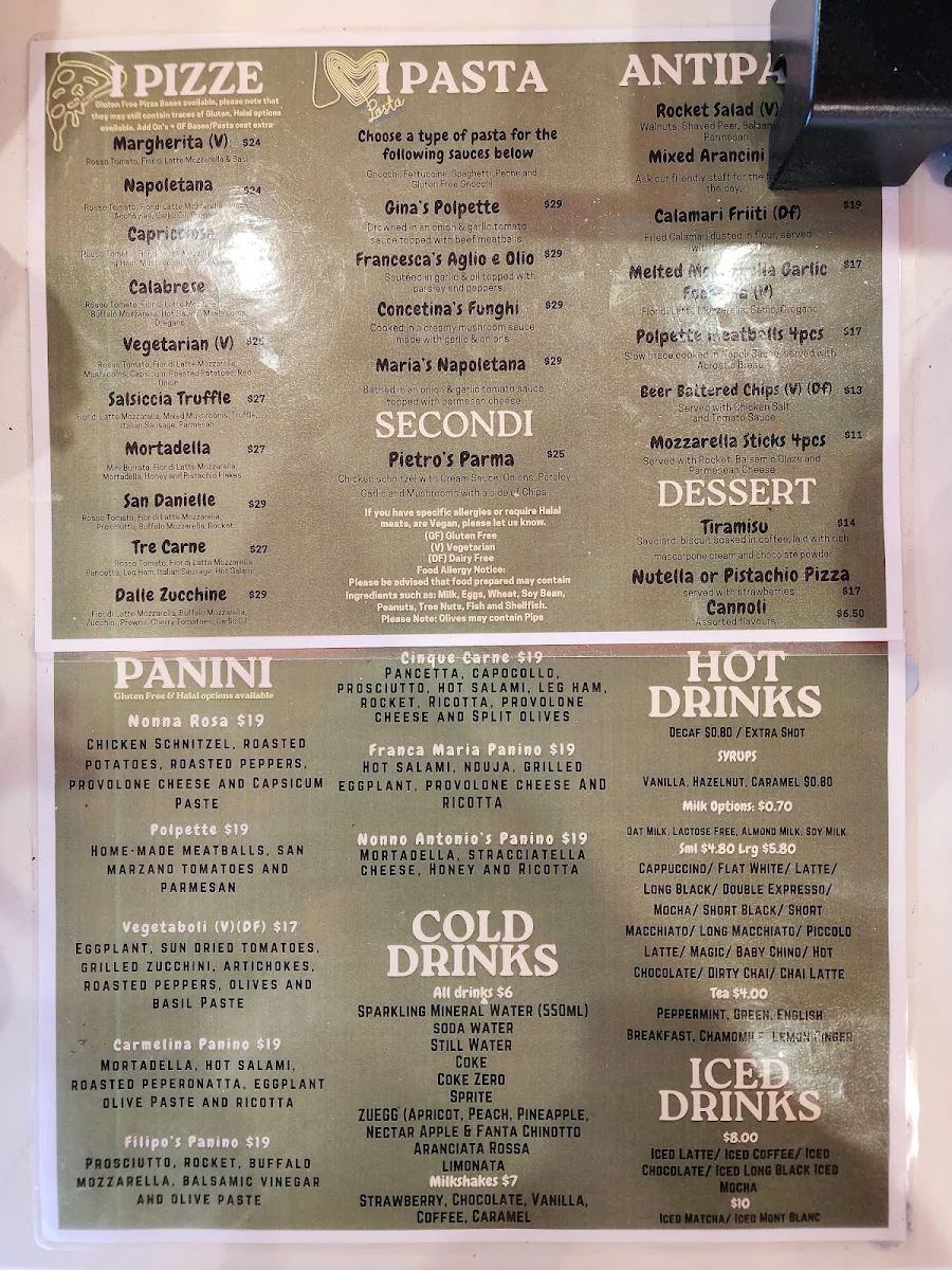 Menu, Panini e Pizzeria