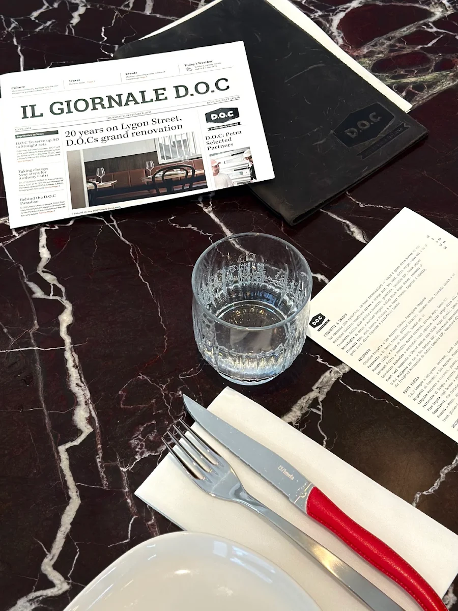 Menu, D.O.C Osteria, Carlton
