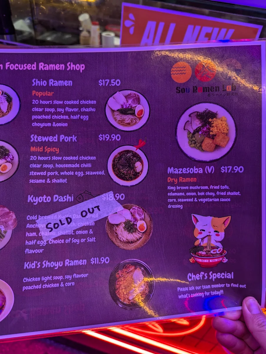 Menu, Hawker Lane Underground Chatswood