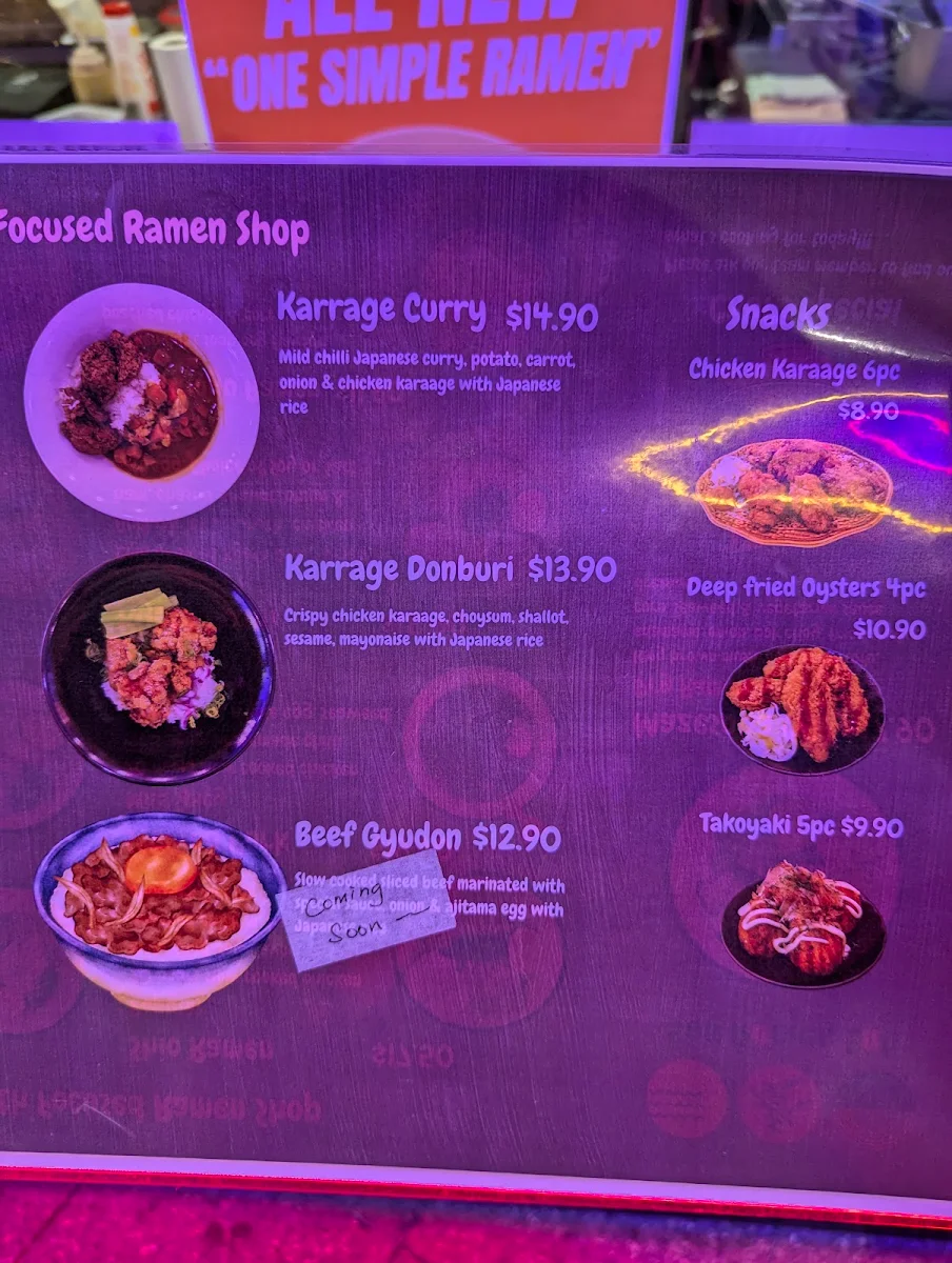 Menu, Hawker Lane Underground Chatswood