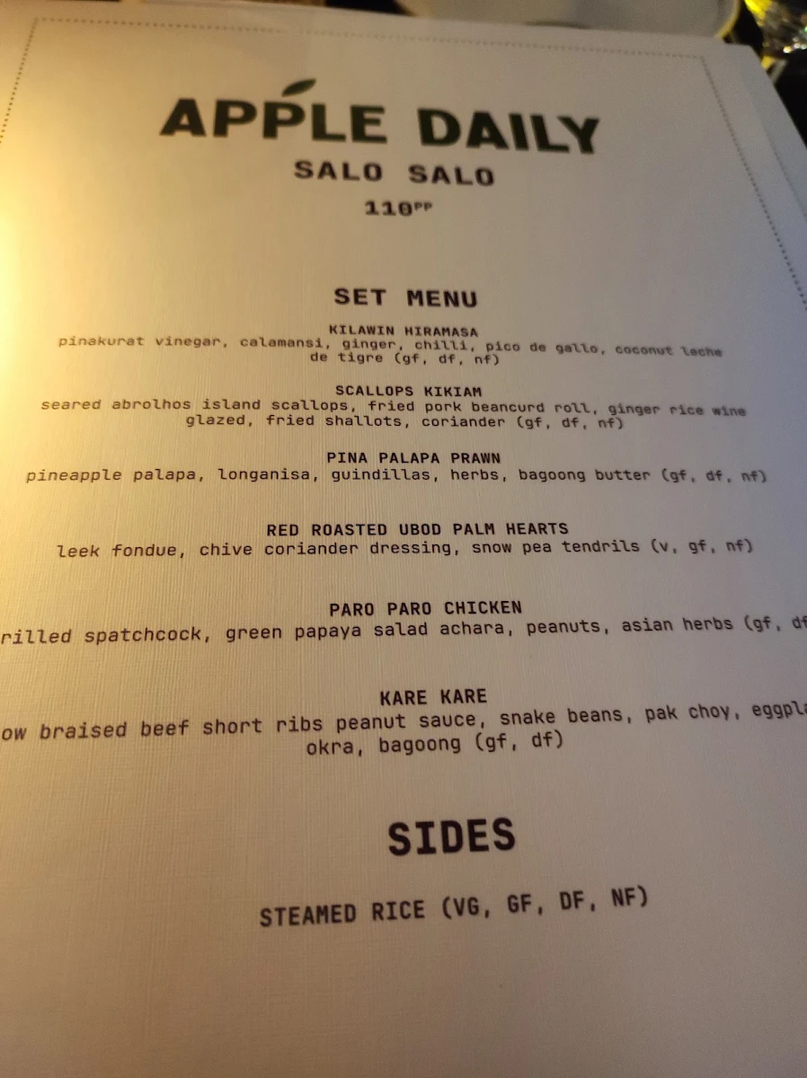 Menu, Apple Daily