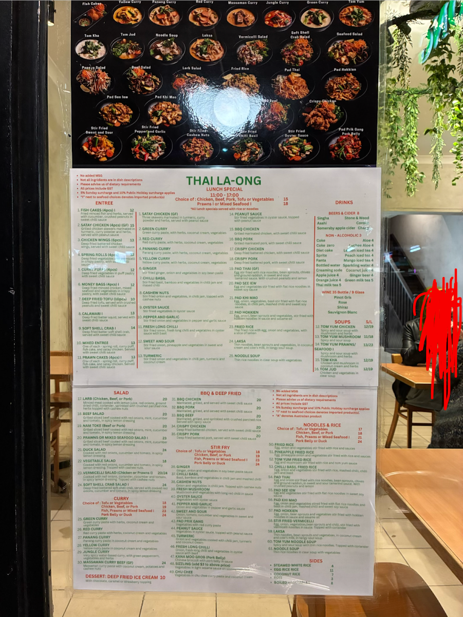 Menu, Thai La Ong - Newtown