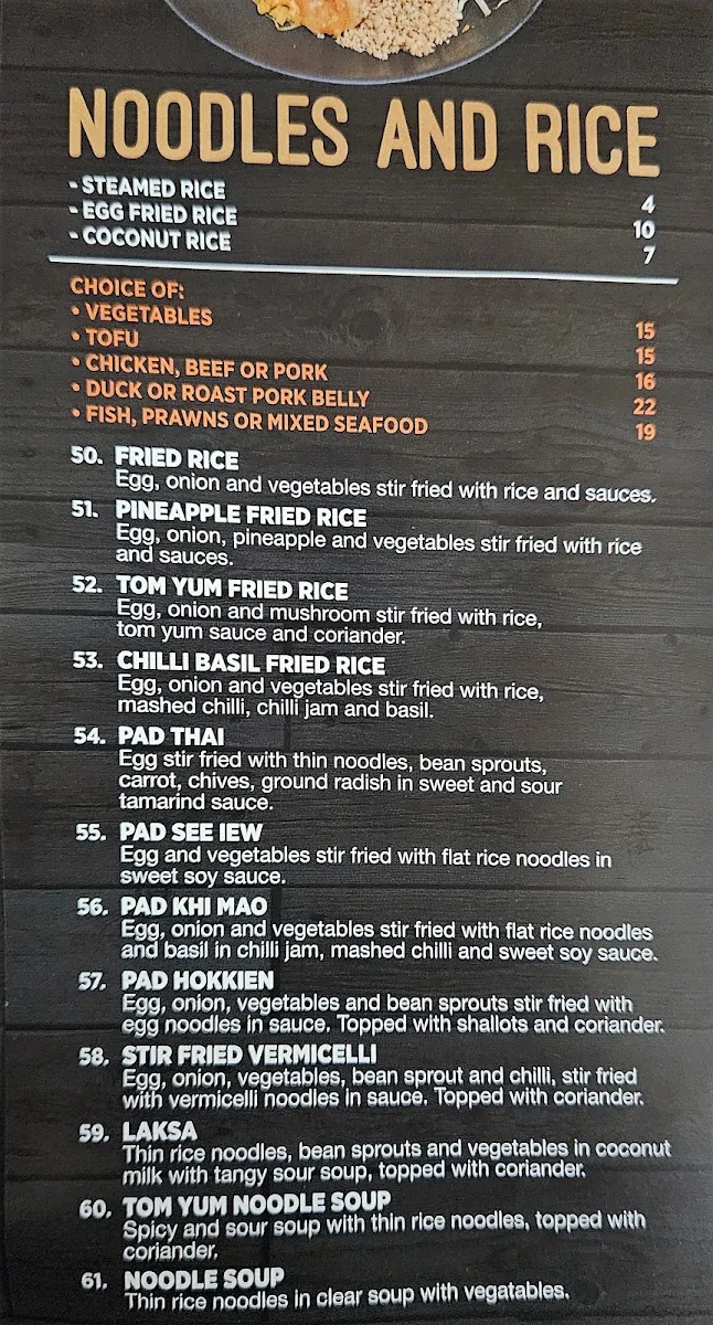 Menu, Thai La Ong - Newtown