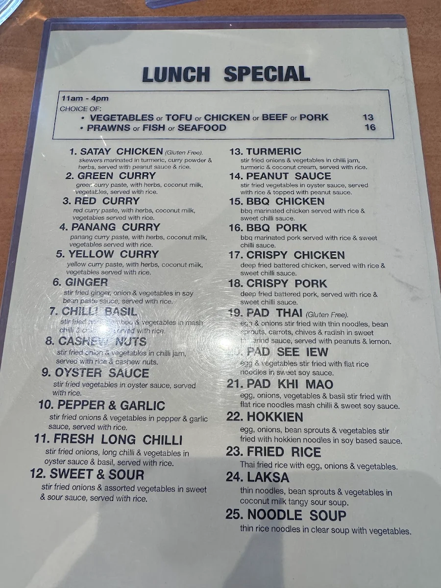 Menu, Thai La Ong - Newtown