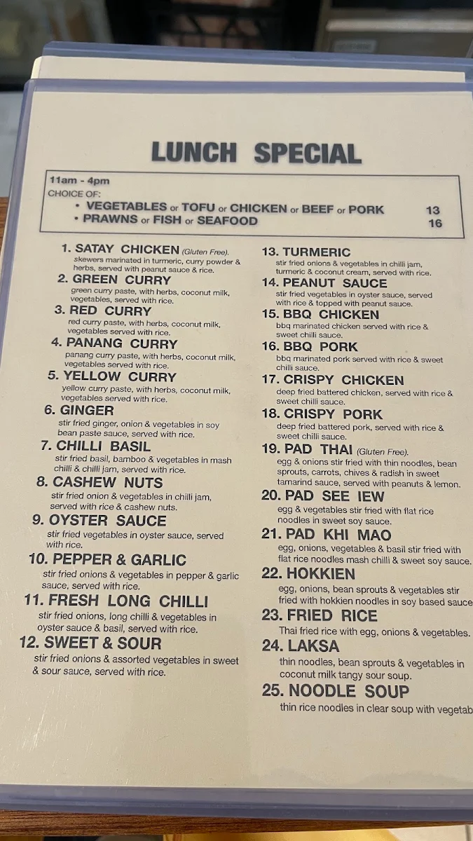 Menu, Thai La Ong - Newtown