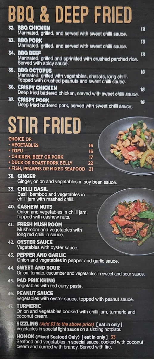 Menu, Thai La Ong - Newtown