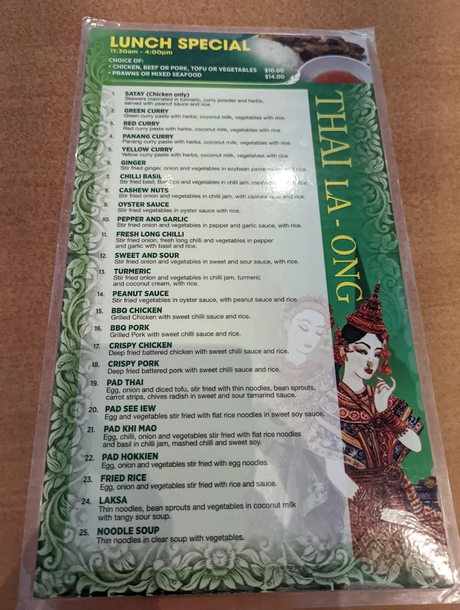 Menu, Thai La Ong - Newtown