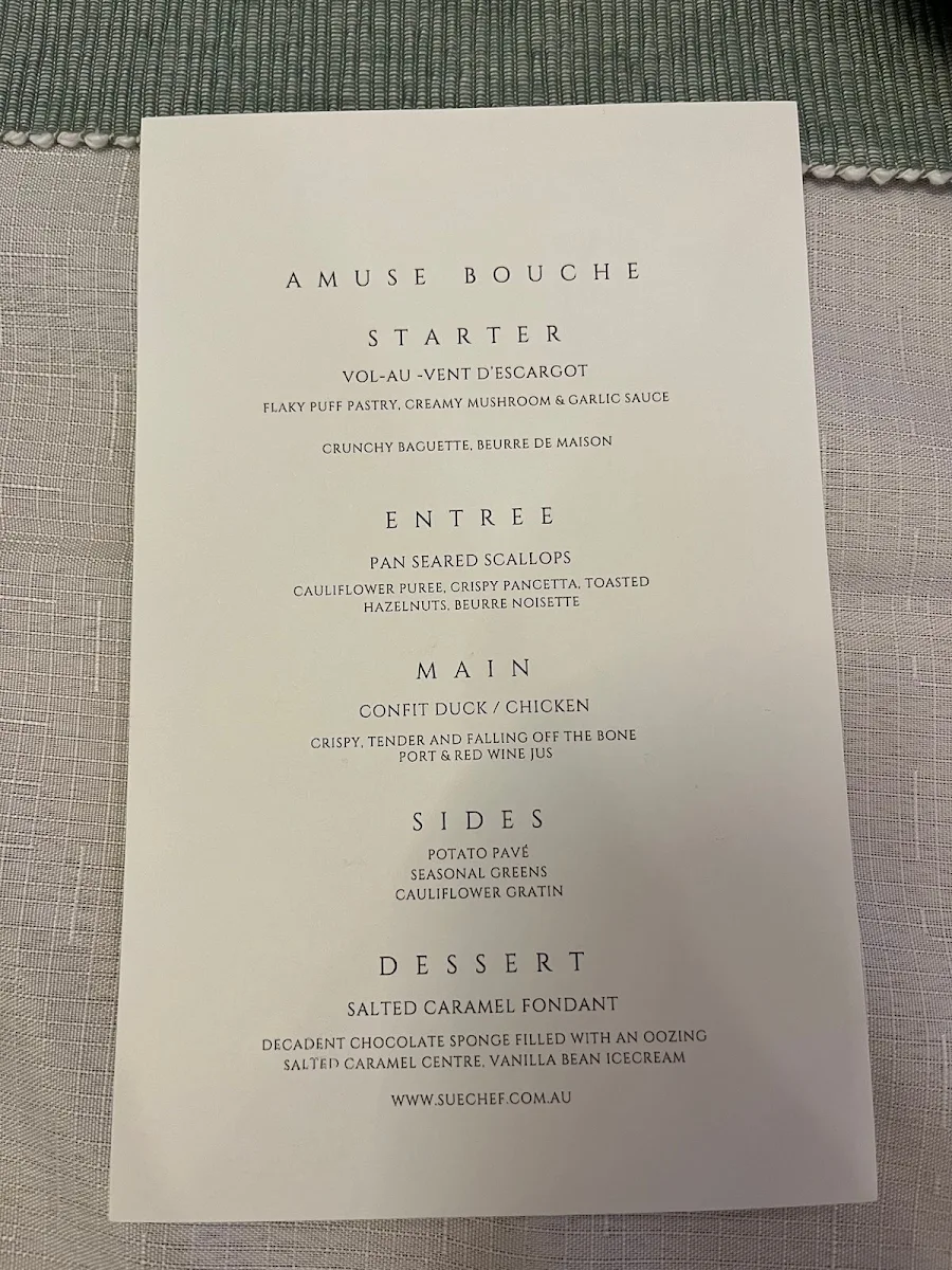 Menu, Sue Chef