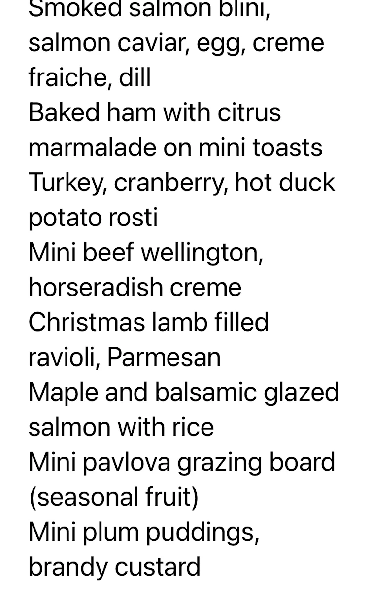 Menu, Sue Chef