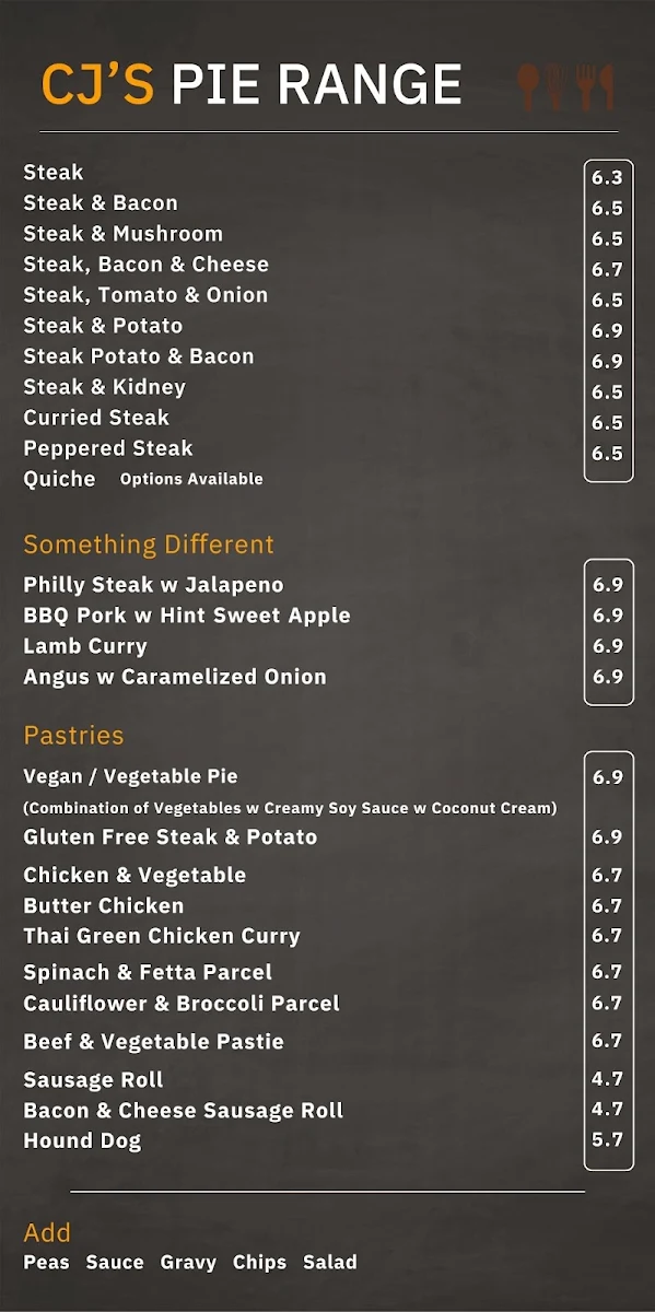 Menu, CJ's Pastries