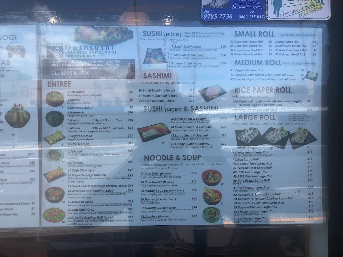 Menu, Minami Sushi