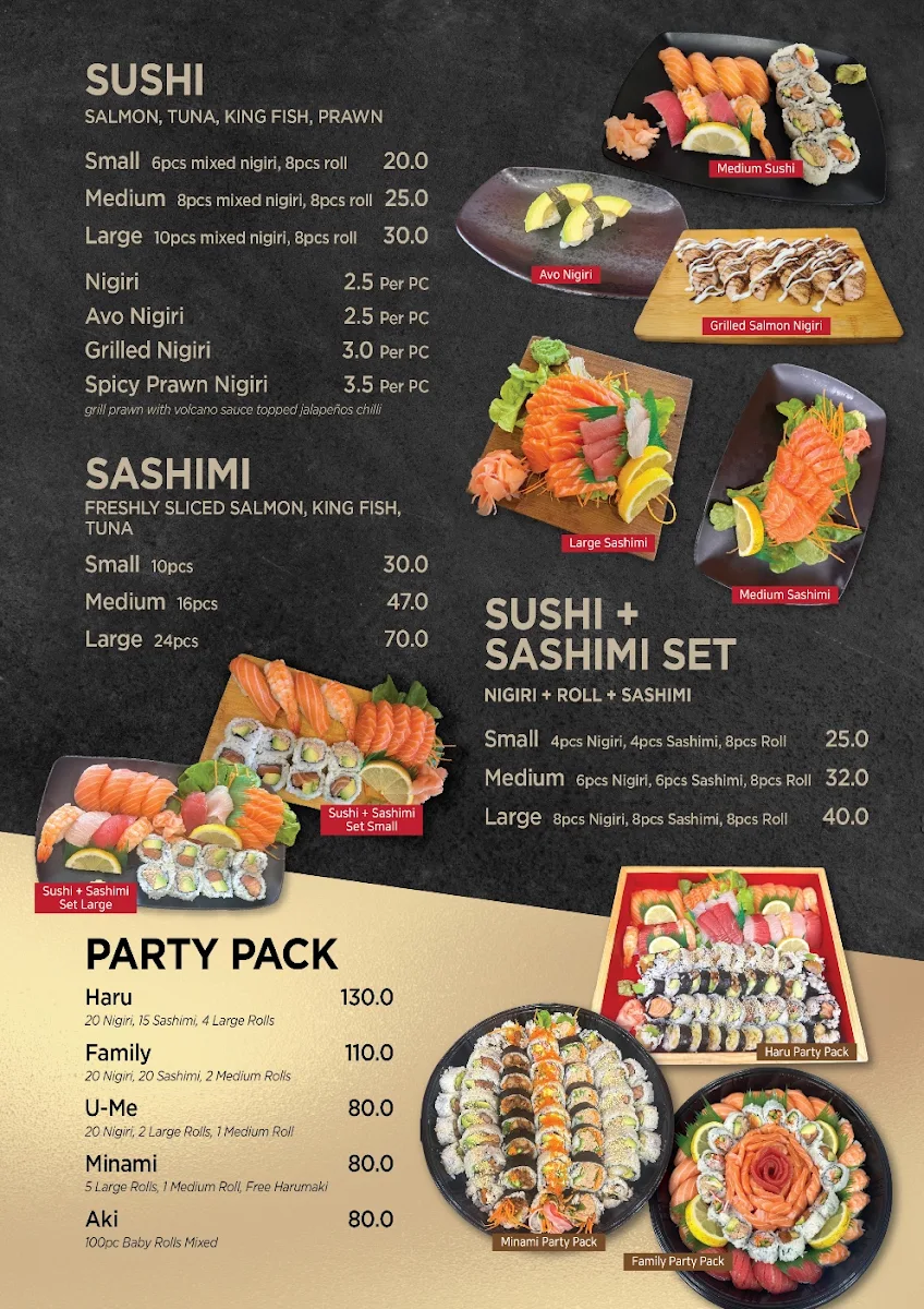 Menu, Minami Sushi