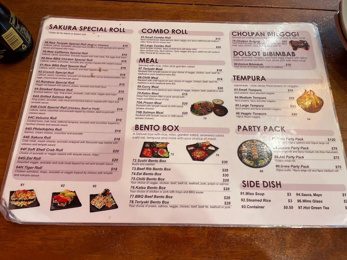 Menu, Minami Sushi