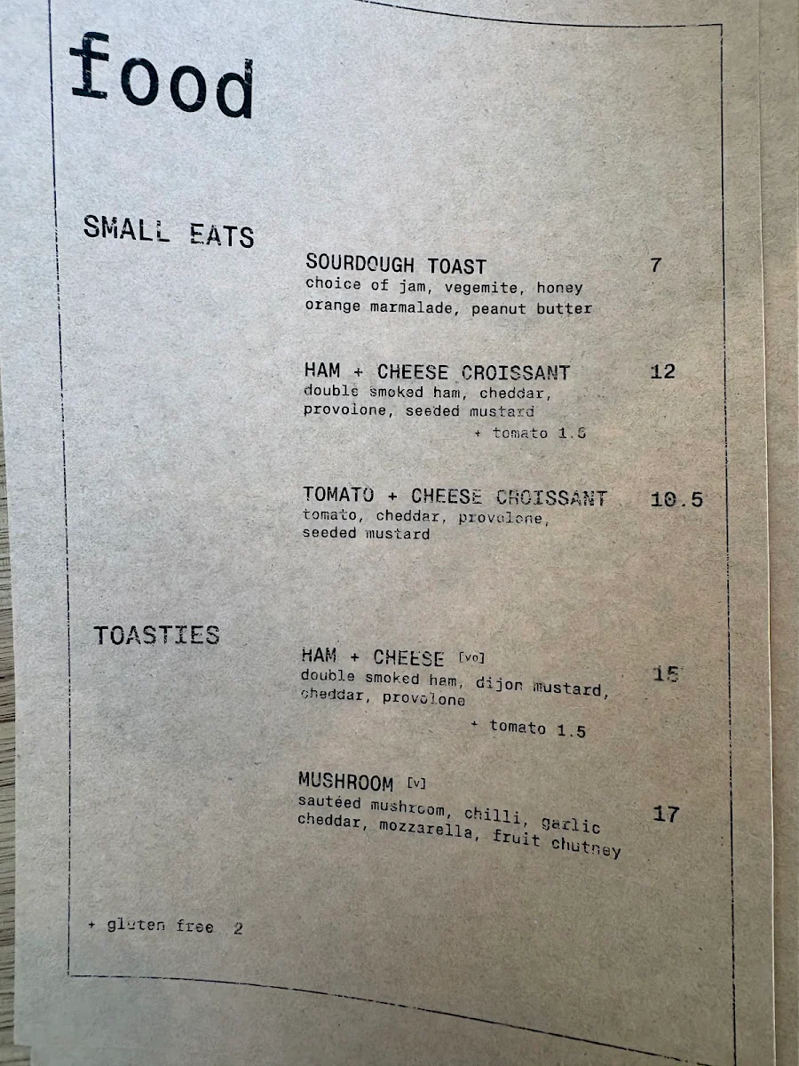 Menu, A PLACE coffee
