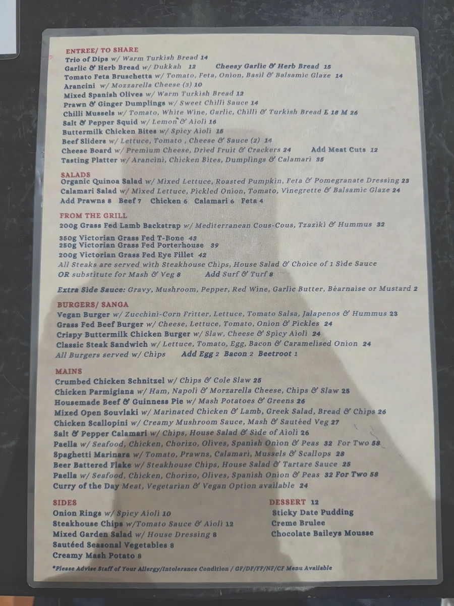 Menu, Steam Packet Hotel