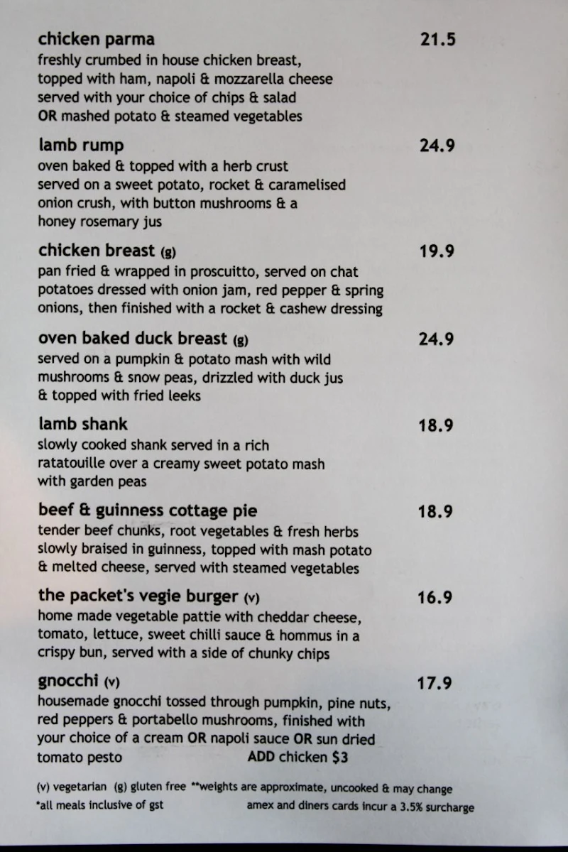Menu, Steam Packet Hotel