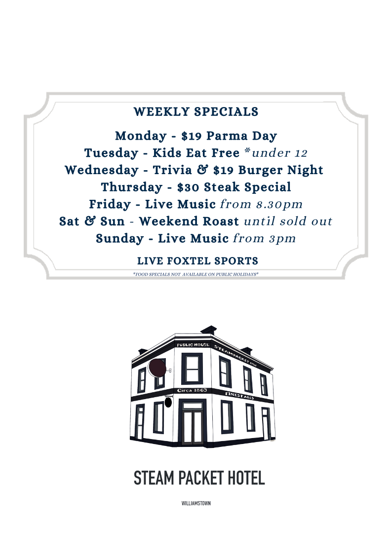 Menu, Steam Packet Hotel