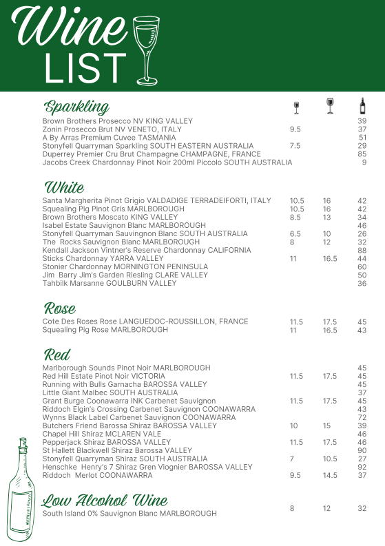 Menu, Austral Hotel
