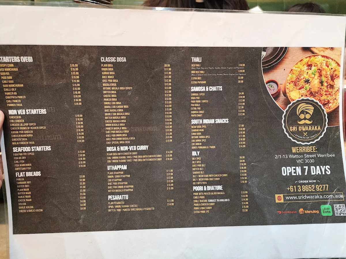 Menu, Sri Dwaraka, Werribee