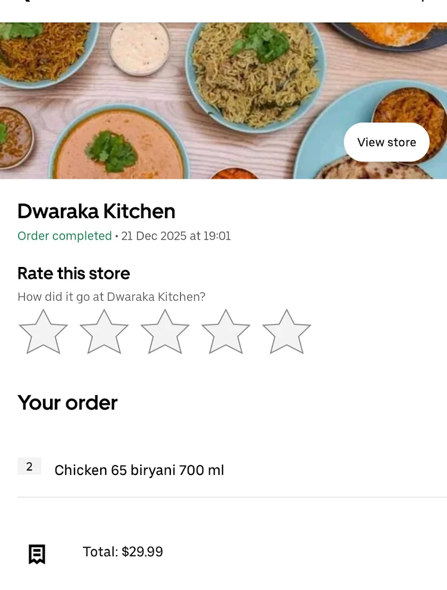 Menu, Sri Dwaraka, Werribee