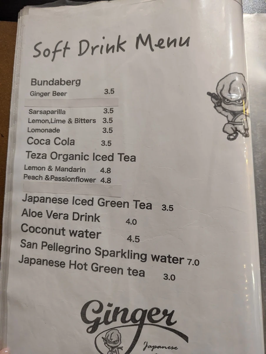 Menu, Ginger Japanese Restaurant