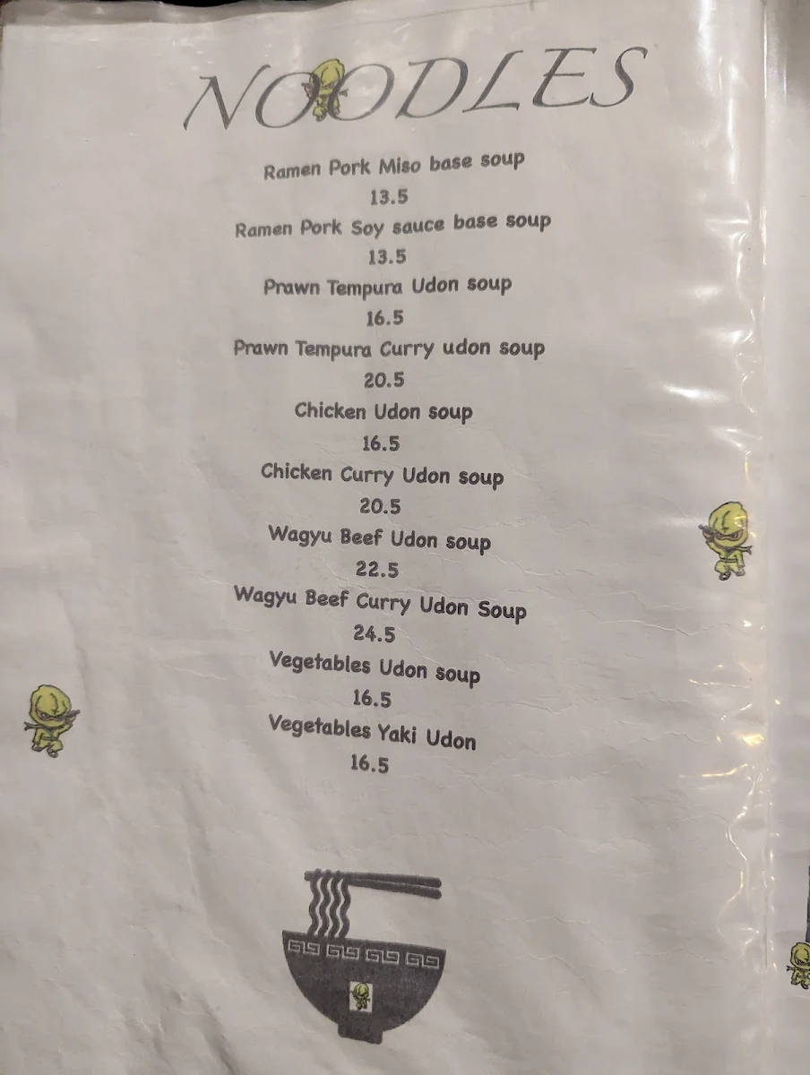 Menu, Ginger Japanese Restaurant