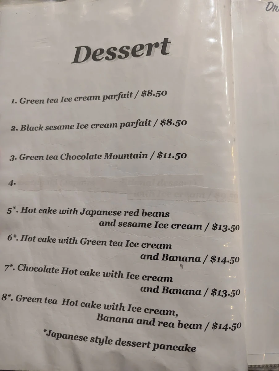 Menu, Ginger Japanese Restaurant