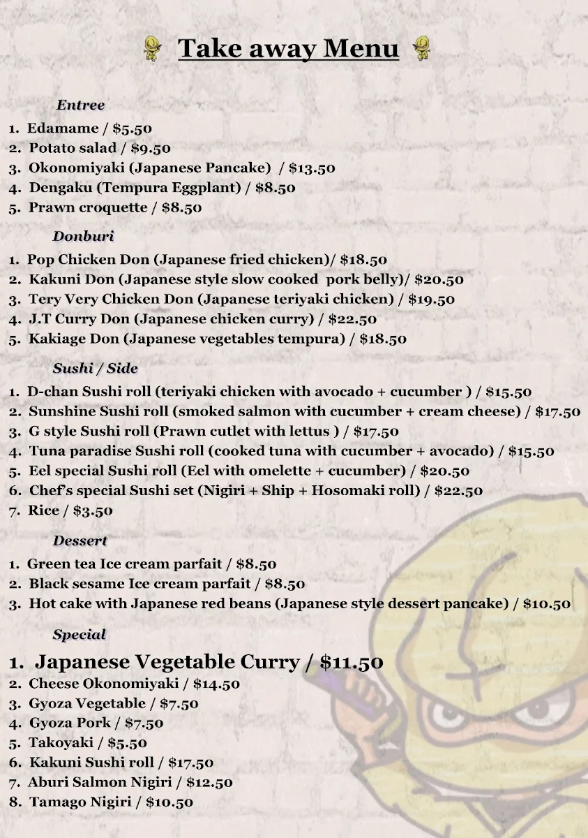 Menu, Ginger Japanese Restaurant