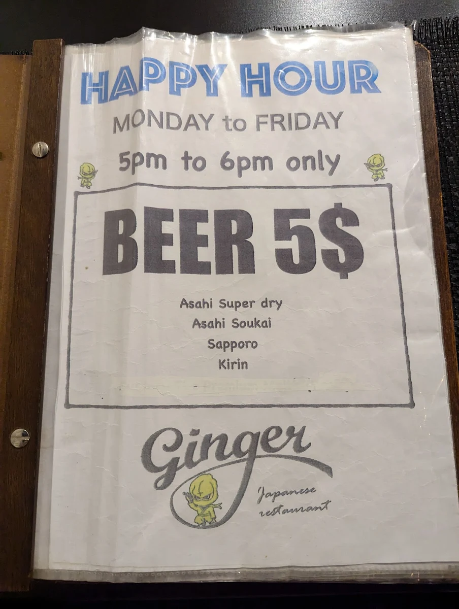 Menu, Ginger Japanese Restaurant