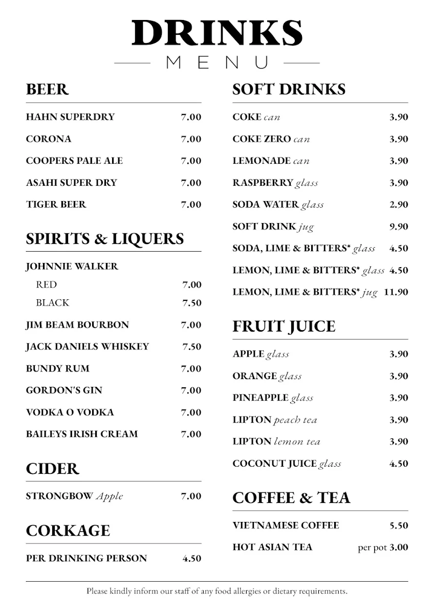 Menu, Golden Place Restaurant
