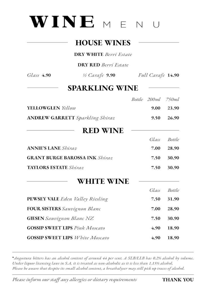 Menu, Golden Place Restaurant