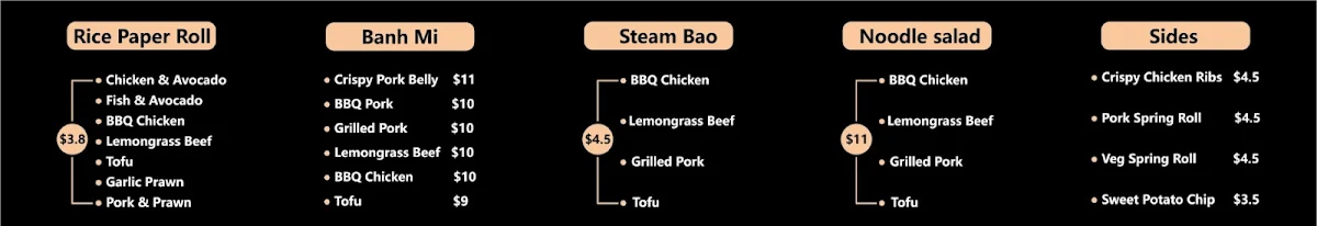 Menu, Viet Rolls Pitt St