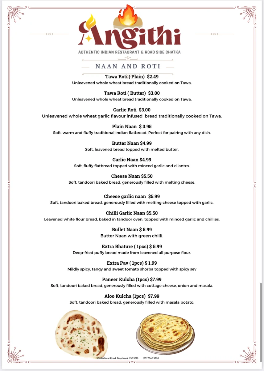 Menu, Angithi Authentic Indian Restaurant