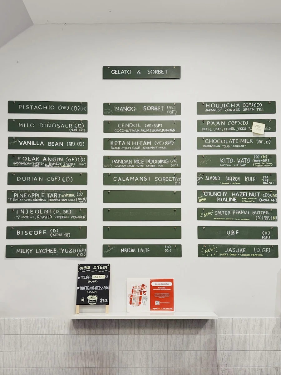 Menu, Bekù Gelato - Carlton